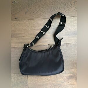 Black Shoulder Bag with Grommet Strap